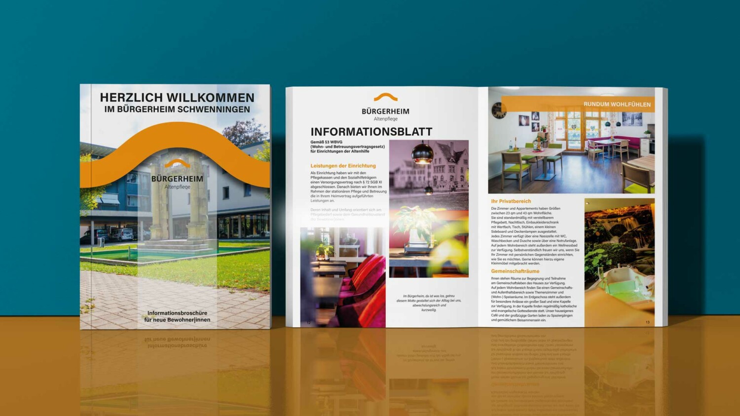 Die Bürgerheim-Broschüre – Präsentation der Informationsbroschüre des Bürgerheims Schwenningen in einem realistischen Bild
